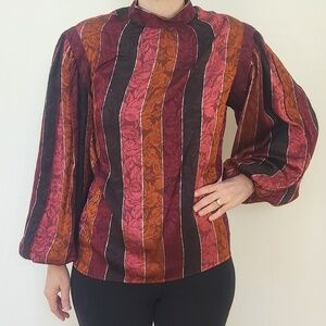 VINTAGE Salvatore Ferragamo Italian Striped Floral Silk Blouse (size 40)